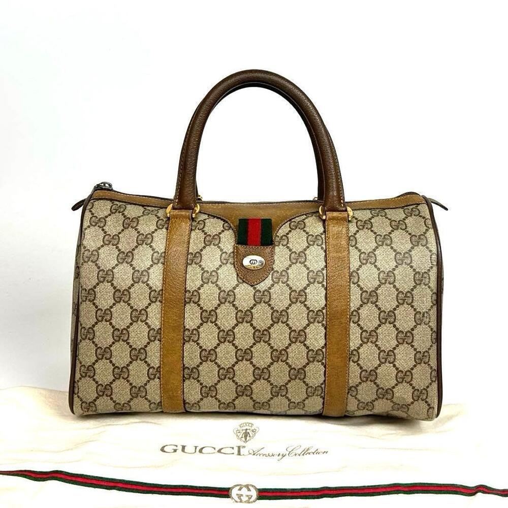 GUCCI Handbag Boston Tote GG Supreme Sherry Leather Brown